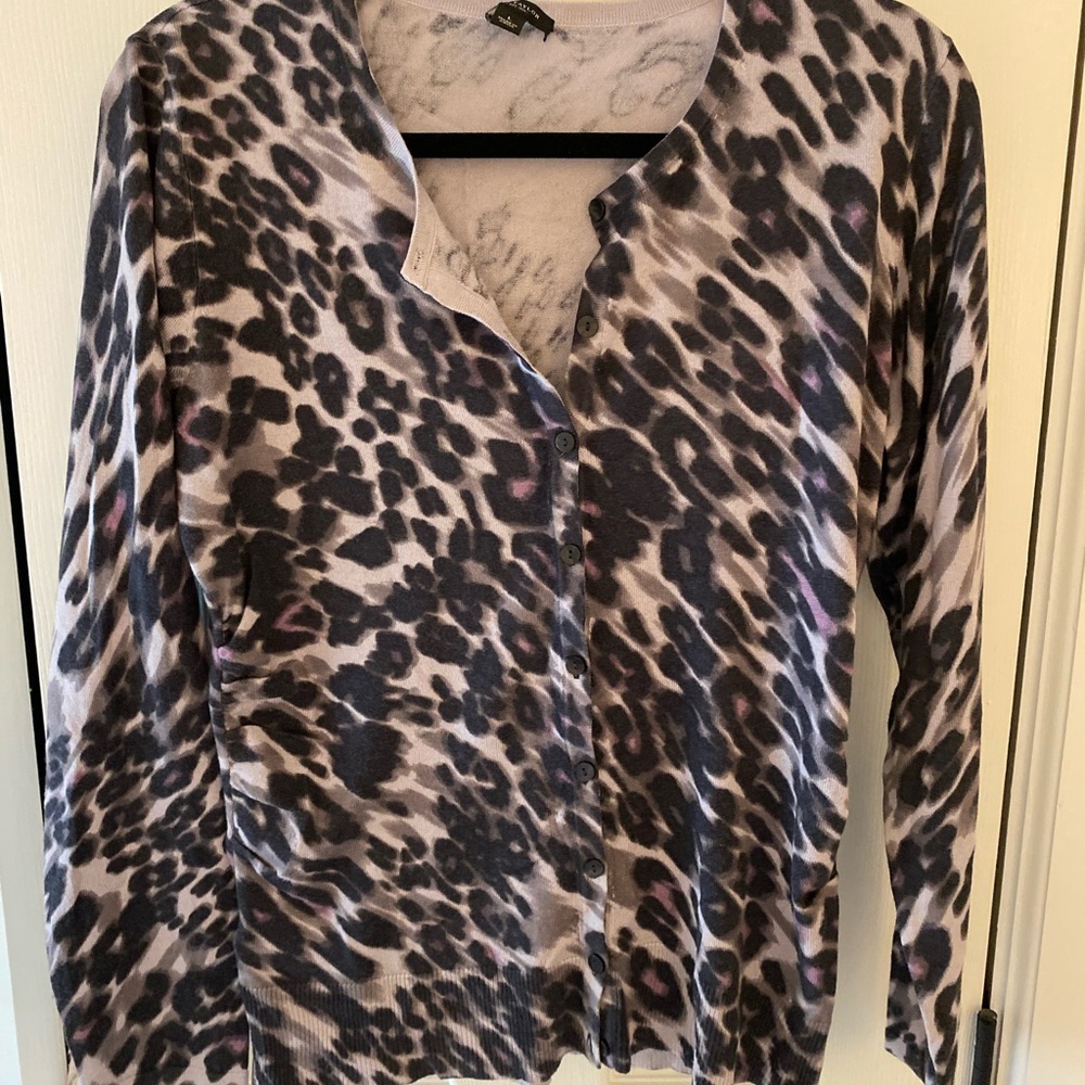 Ann Taylor Purple Leopard Print Cardigan